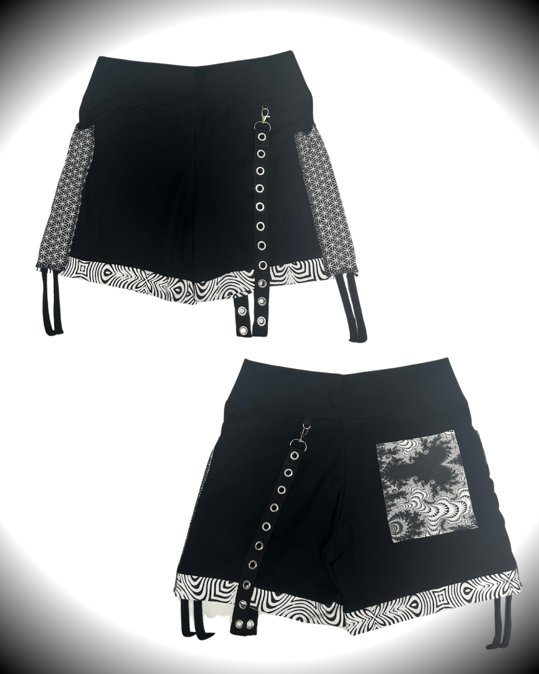 B&W (XL) Cinch Shorts - TeraFractal