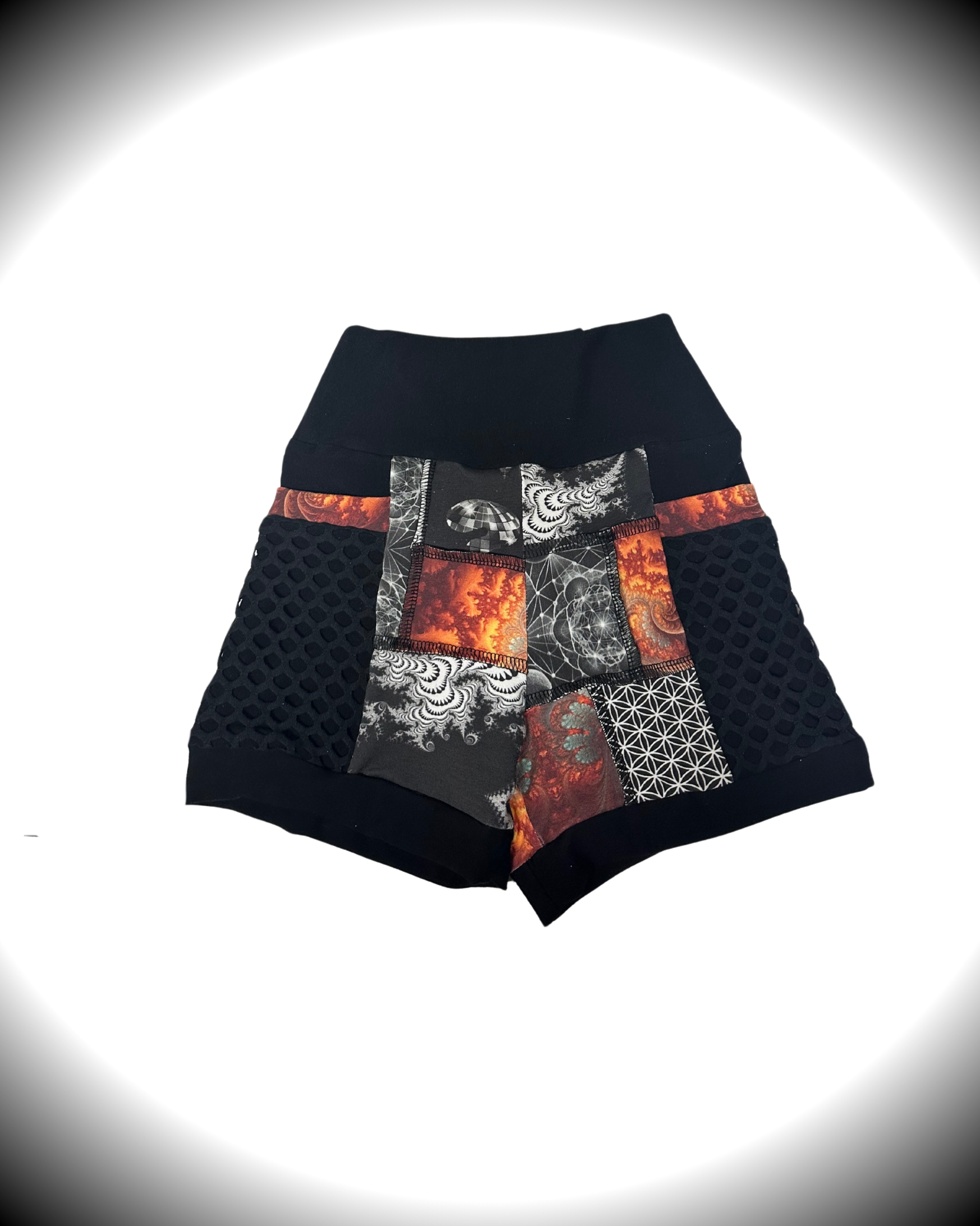 Gilded Supernova (XS) Patchwork Shorts - TeraFractal