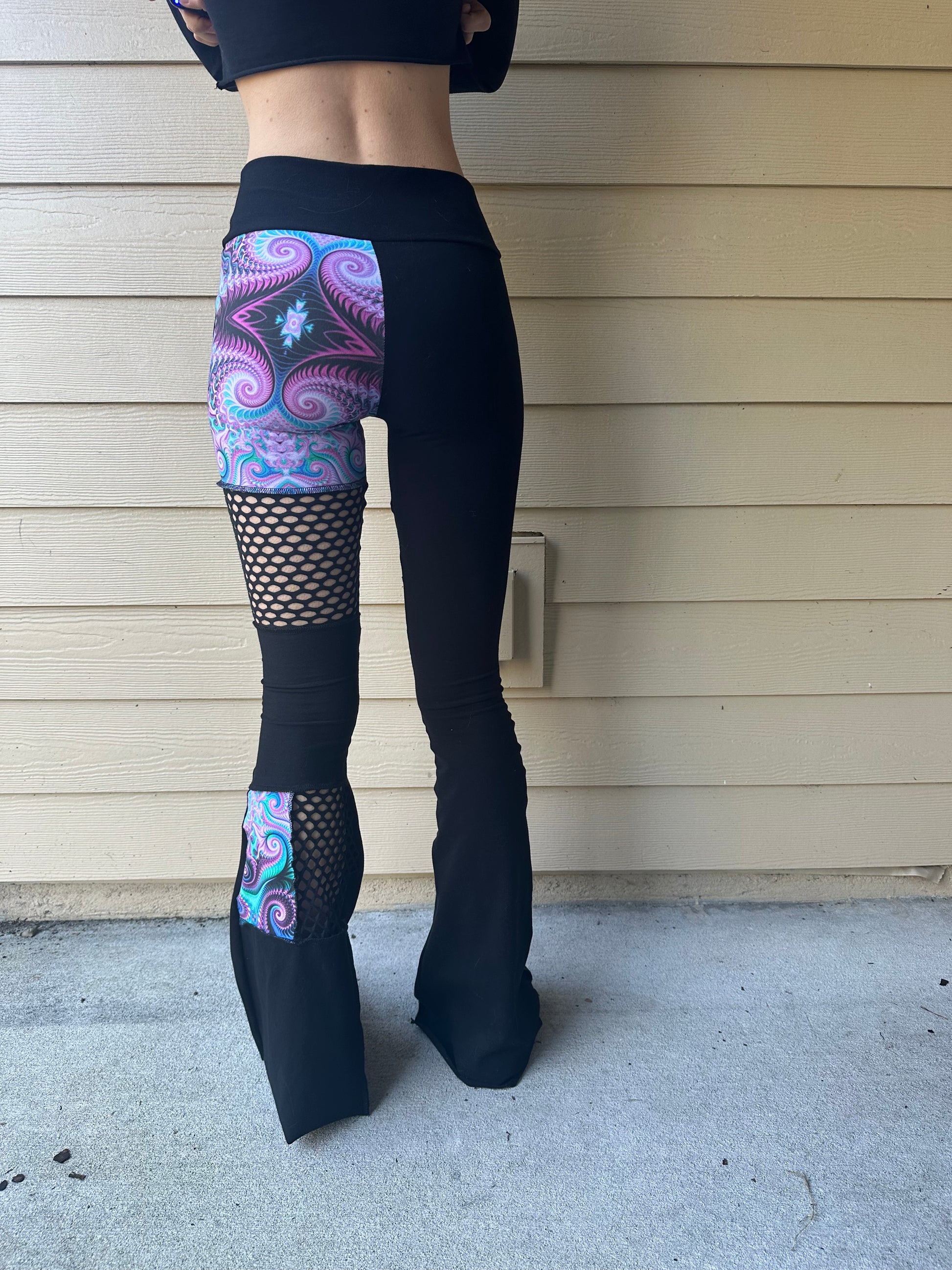 Dreamcicle (S) Patchwork Flare Pants - TeraFractal