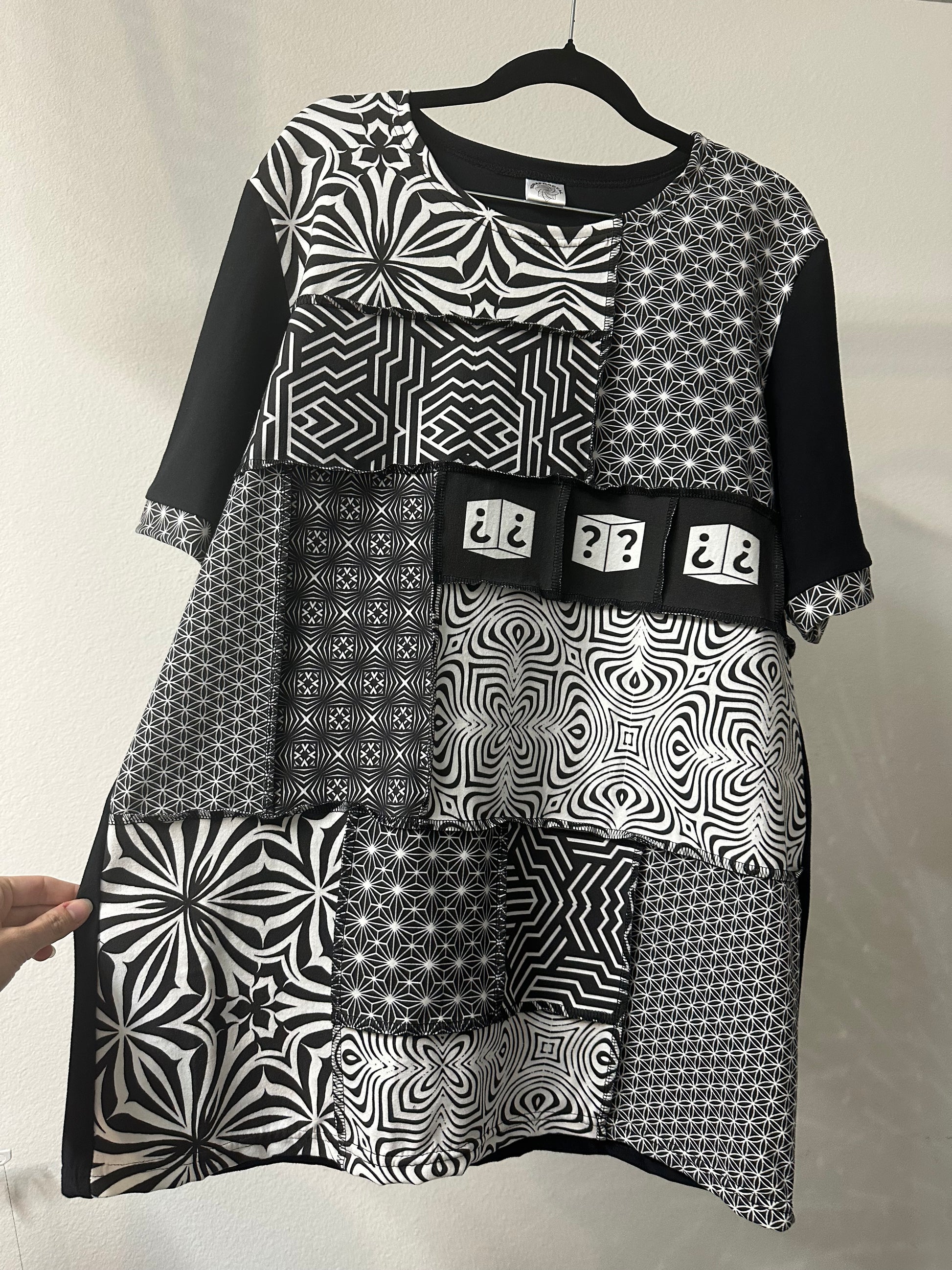 B&W Patchwork (L) Tipper Squared Tee - TeraFractal