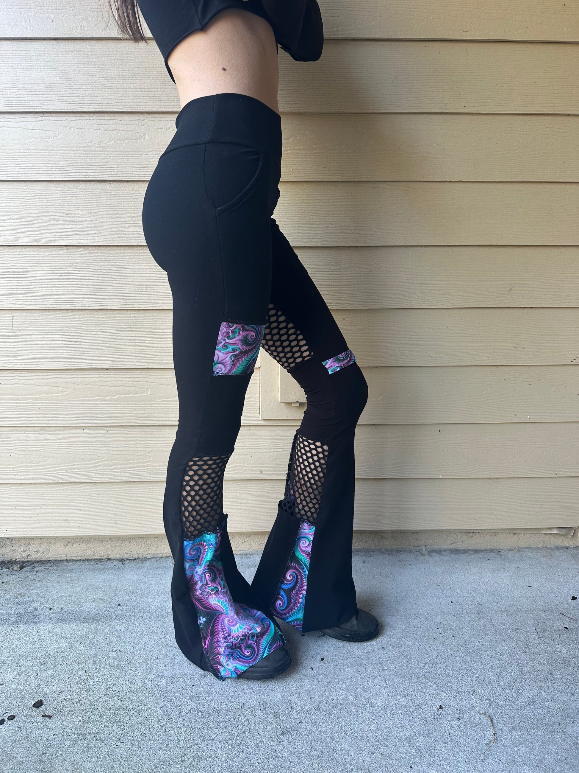 Dreamcicle (S) Patchwork Flare Pants - TeraFractal