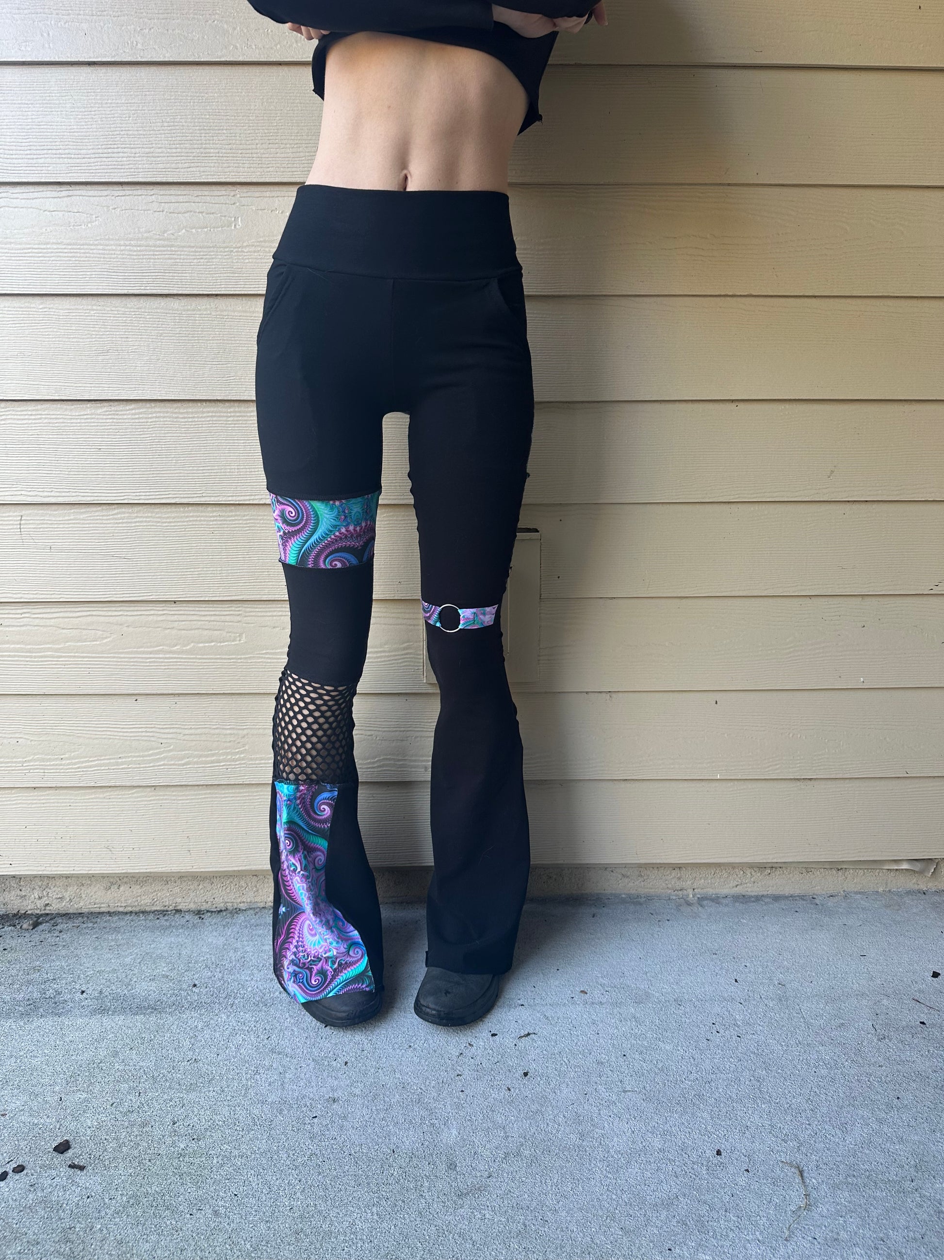 Dreamcicle (S) Patchwork Flare Pants - TeraFractal