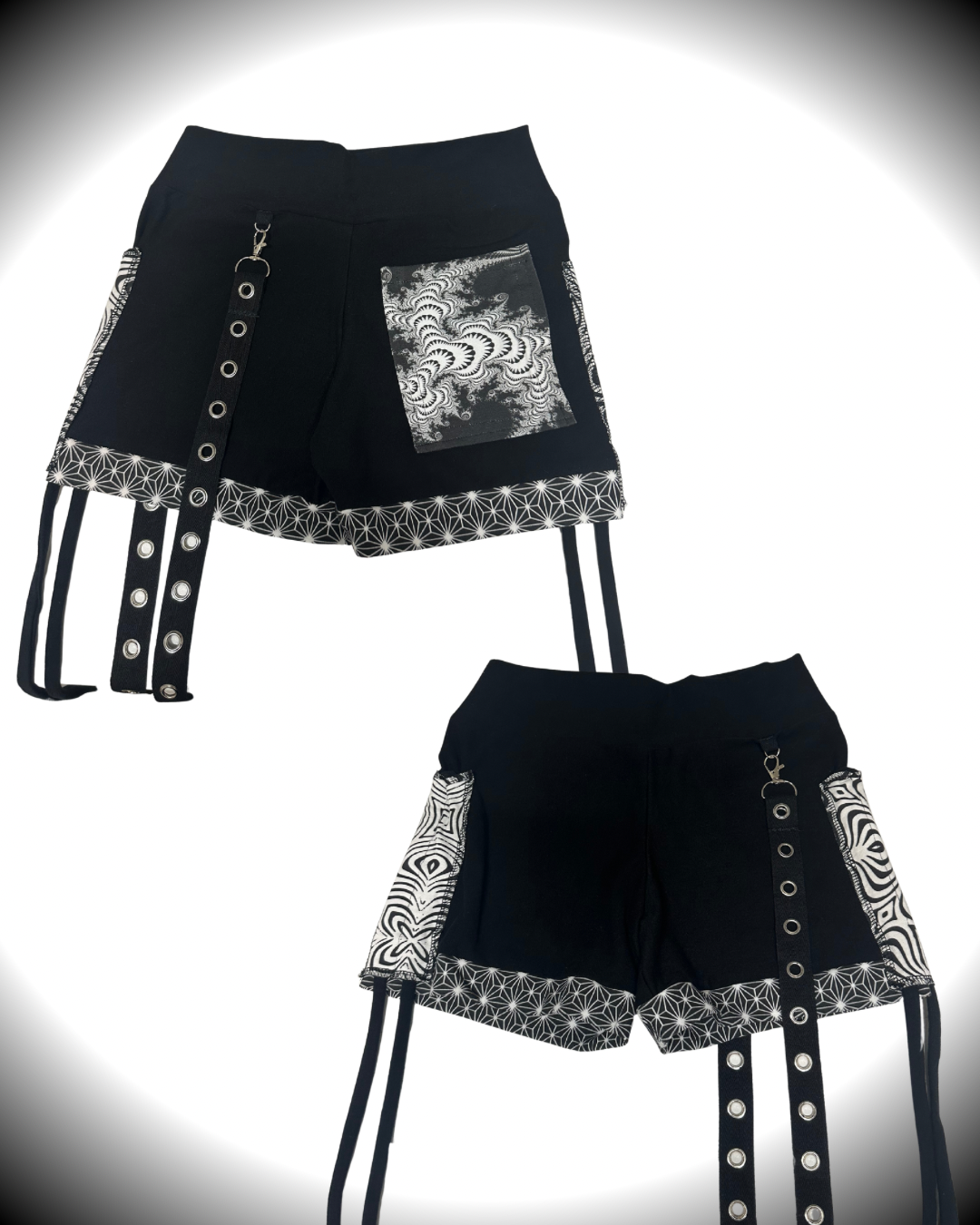 B&W (S) Cinch Shorts - TeraFractal