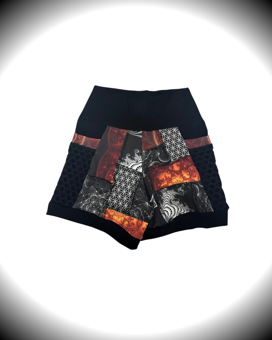 Gilded Supernova (XS) Patchwork Shorts - TeraFractal