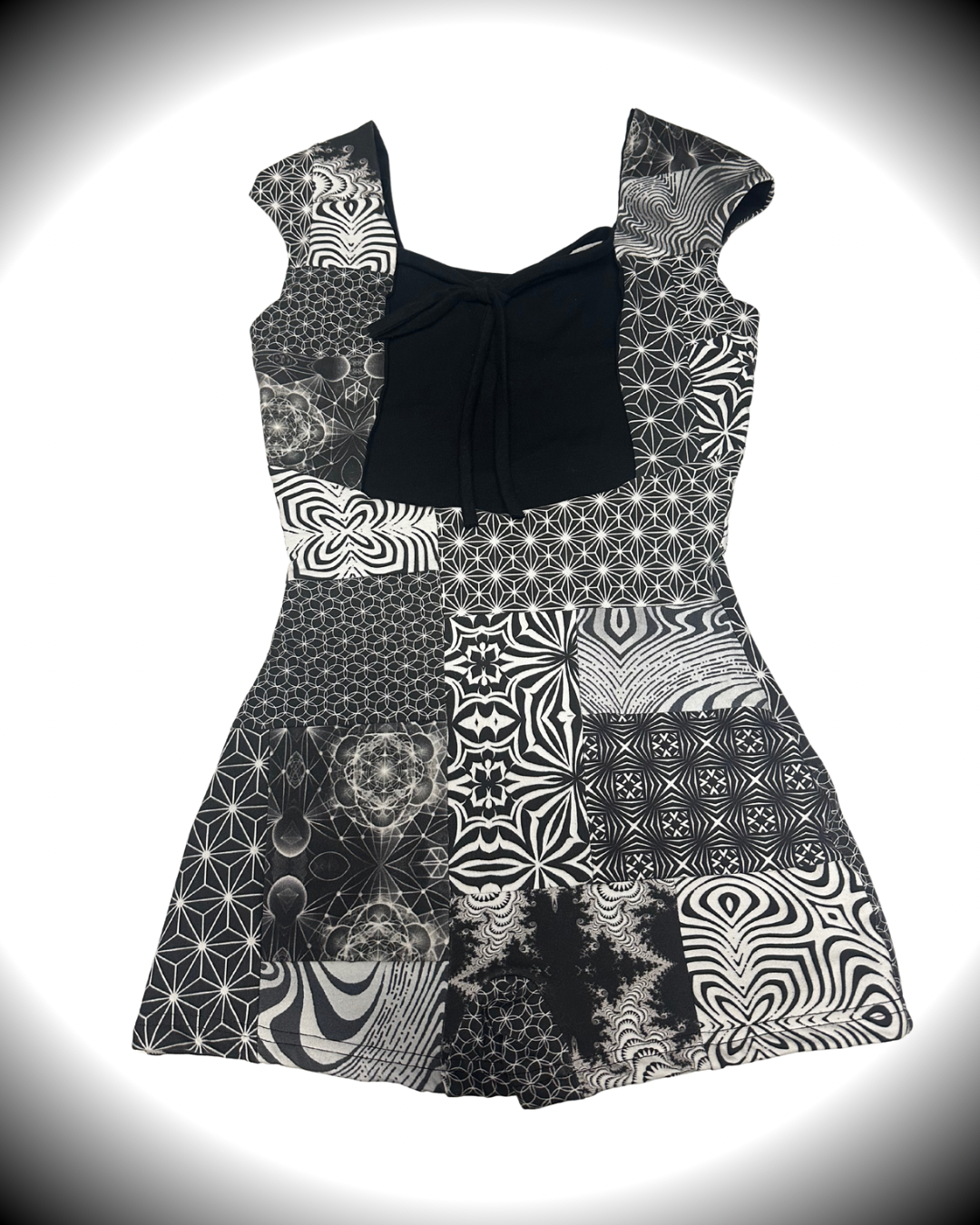 B&W (S) Patchwork Romper - TeraFractal