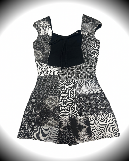 B&W (S) Patchwork Romper - TeraFractal