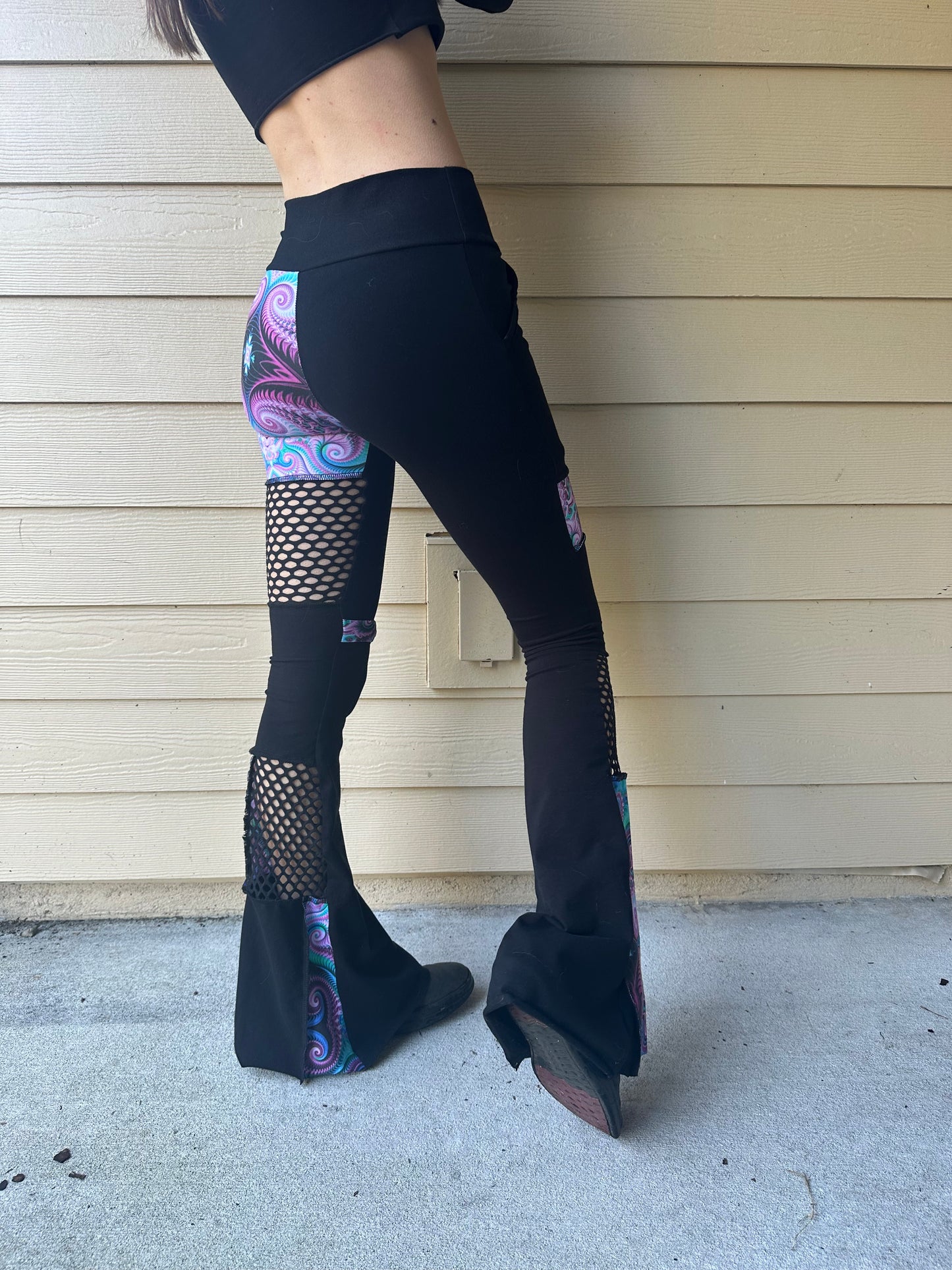 Dreamcicle (S) Patchwork Flare Pants - TeraFractal