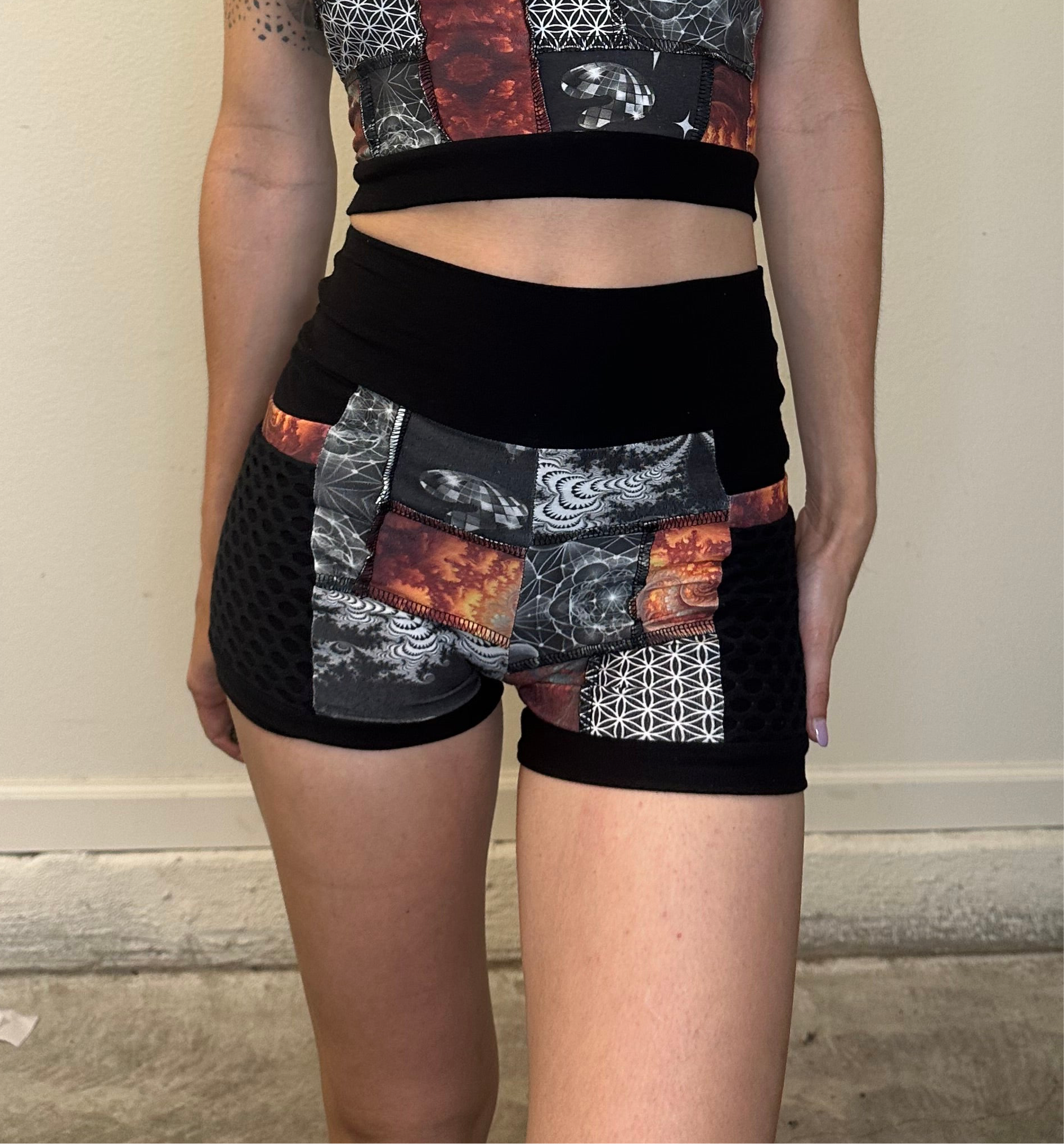 Gilded Supernova (XS) Patchwork Shorts - TeraFractal