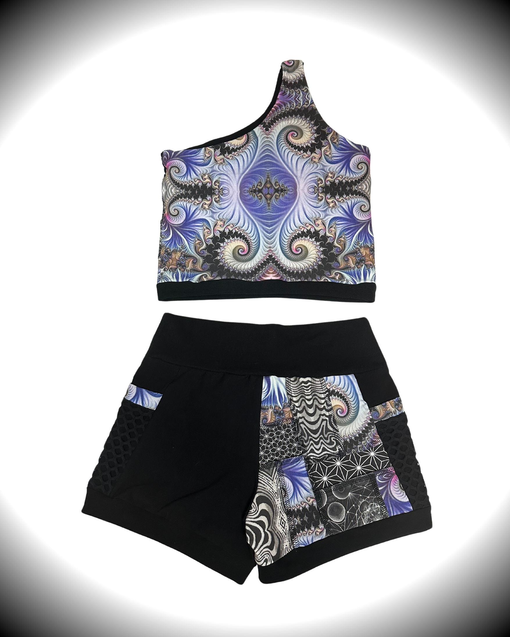 Orchid (L) Patchwork Shorts - TeraFractal