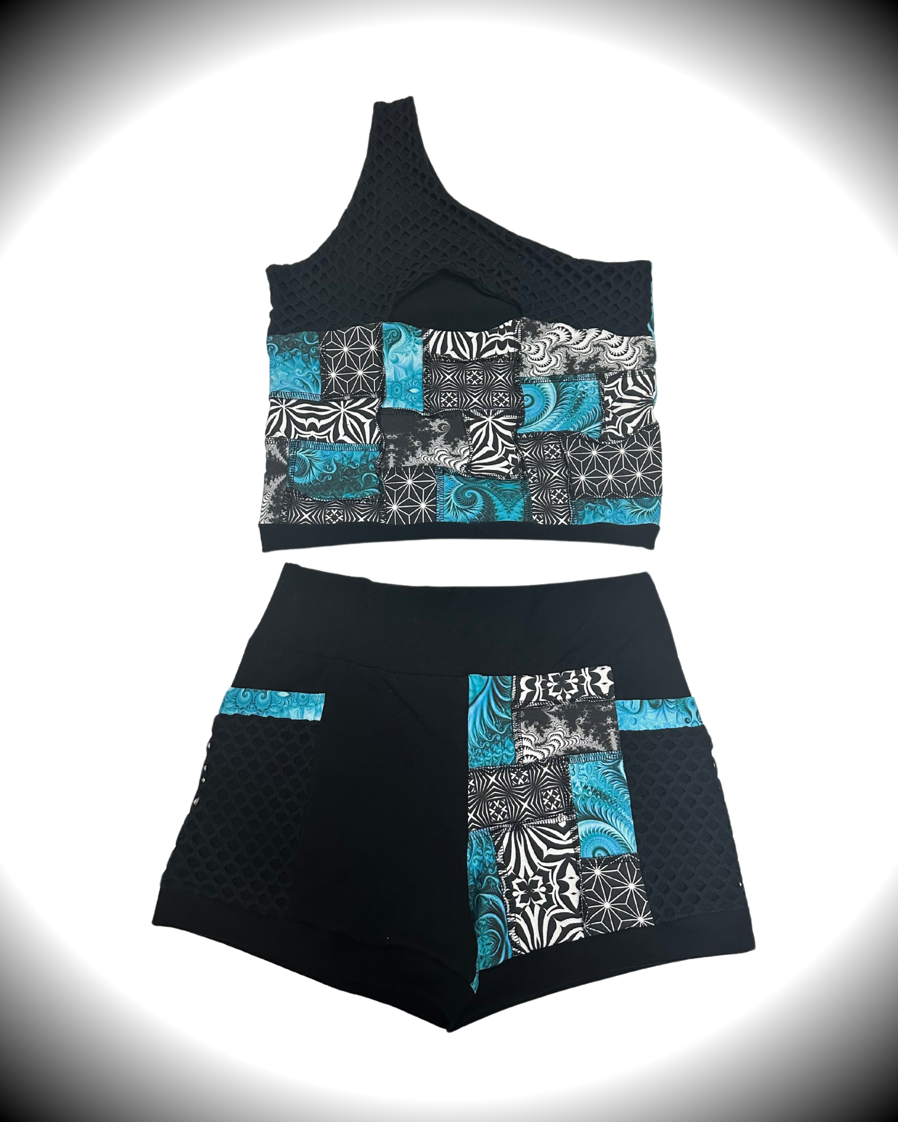 Blue Ice (XL) Patchwork Shorts - TeraFractal