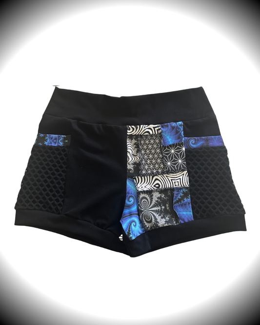 Blue Dream (2XL) Patchwork Pocket Shorts - TeraFractal