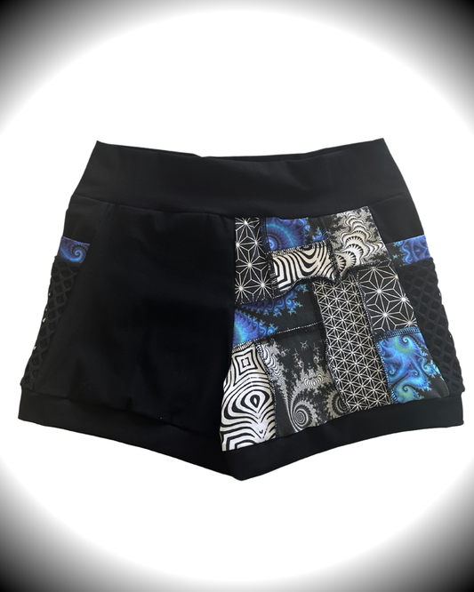 Blue Dream (2XL) Patchwork Pocket Shorts - TeraFractal