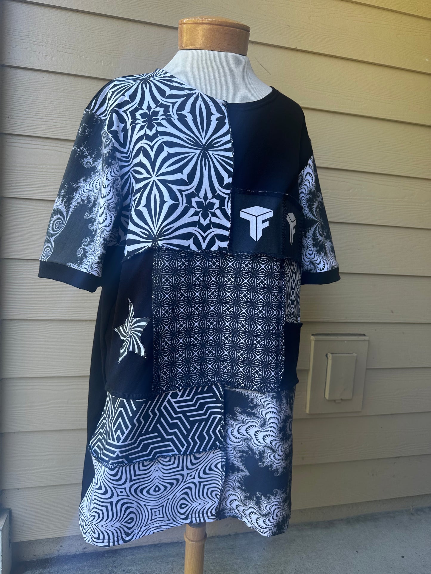 B&W (XL) Patchwork Tee - TeraFractal