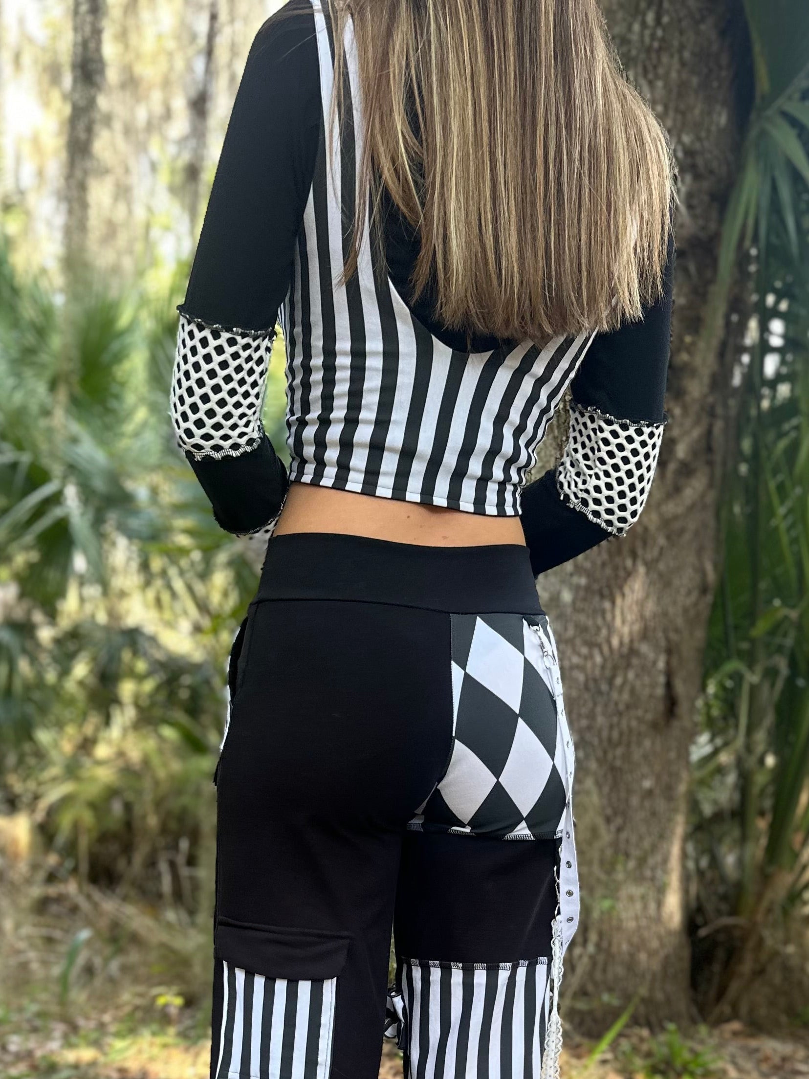 B&W Striped (M) Lace Up Bustier - TeraFractal