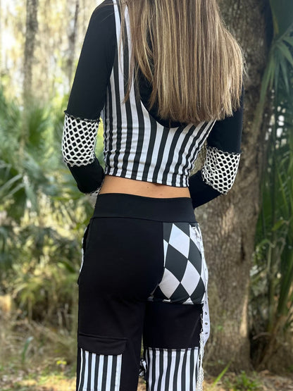 B&W Striped (M) Lace Up Bustier - TeraFractal