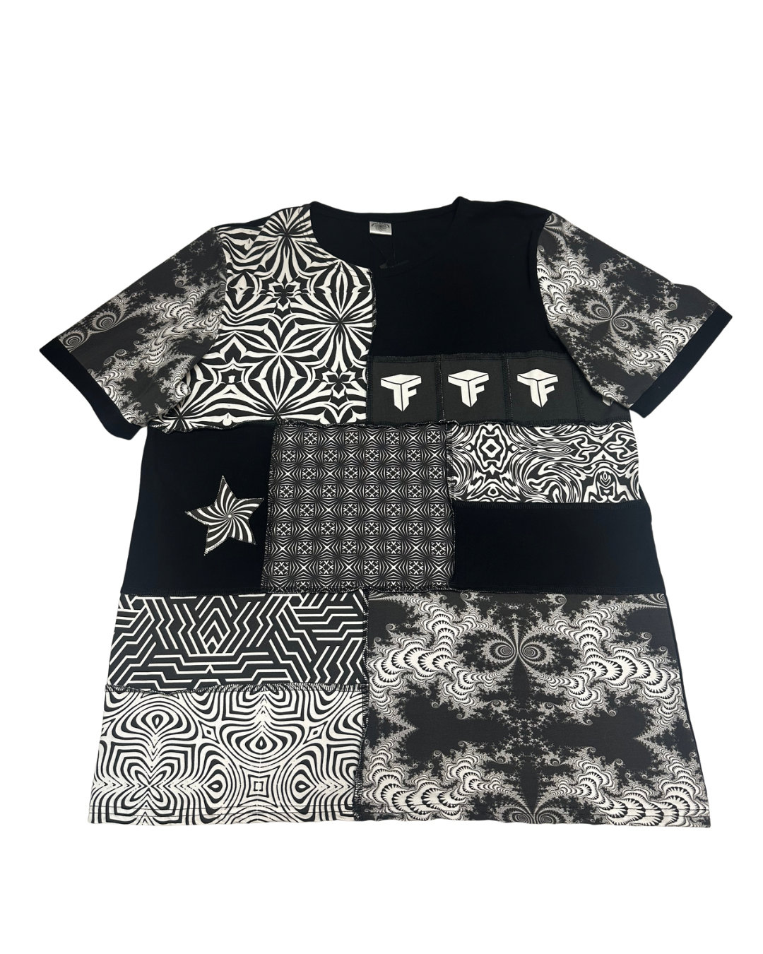 B&W (XL) Patchwork Tee - TeraFractal