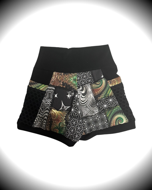 Earthweaver (S) Patchwork Shorts - TeraFractal