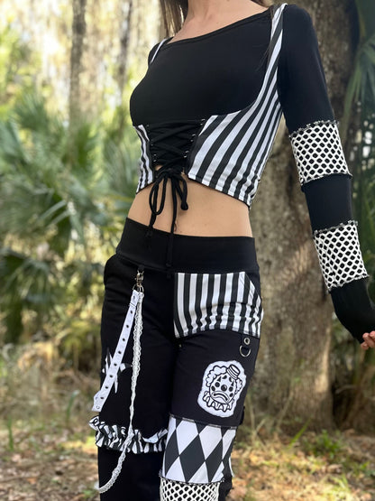 B&W Striped (M) Lace Up Bustier - TeraFractal