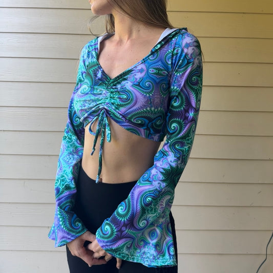 Poseidons Portal Medium Cinched Bell Sleeve Crop Top