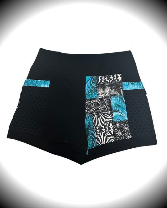 Blue Ice (XL) Patchwork Shorts - TeraFractal