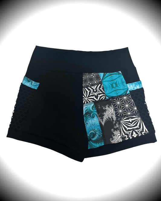Blue Ice (XL) Patchwork Shorts - TeraFractal